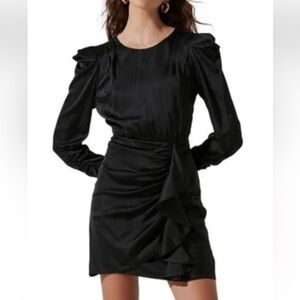 NWOT Astr Black Long Sleeve Cascade Dress Size Large